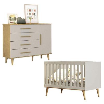 Berço Americano e Cômoda Infantil Ludmila 4 Gavetas em MDF Off White