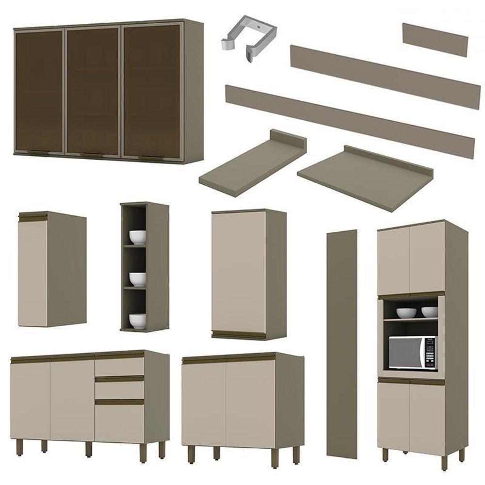 Cozinha Completa 8 Peças Connect Duna/cristal Com Aéreo Vidro E Rodapé - Móveis Henn Duna/cristal - 3