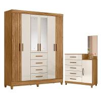 Guarda Roupa Solteiro Aruba Com Espelho E Cômoda Lisboa Freijó Off White – Moval - 1