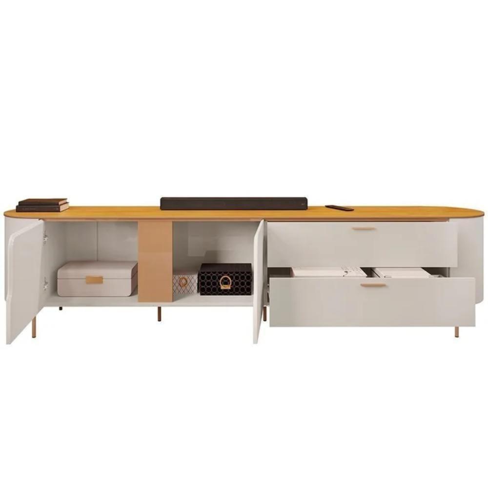 Rack Para Tv Até 75 Polegadas 2 Portas 2 Gavetas Com Led Celine Off White 240cm - 3