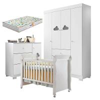 Quarto De Bebê Ane Com Berço Americano Mirelle Branco Brilho E Colchão Gazin – Phoenix Baby - 1