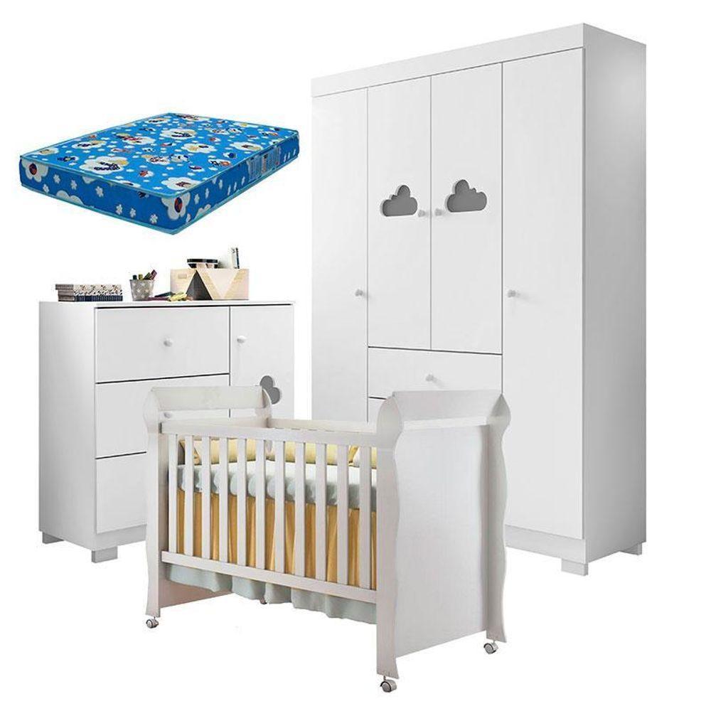 Quarto De Bebê Ane Com Berço Americano Mirelle Branco Brilho E Colchão Ortobom – Phoenix Baby - 1