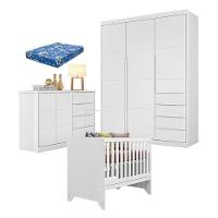 Quarto De Bebê Blenda Com Berço Americano Maya Branco Acetinado Com Colchão Ortobom - Phoenix Baby - 1