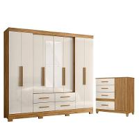 Guarda Roupa Casal San Lorenzo Com Espelho E Cômoda Vênus Com Pés Freijó Off White – Moval - 1