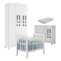 Quarto De Bebê New Selena 3 Portas Com Berço Lila E Cômoda Selena Branco Brilho E Colchão Gazin – Carolina Móveis - 1