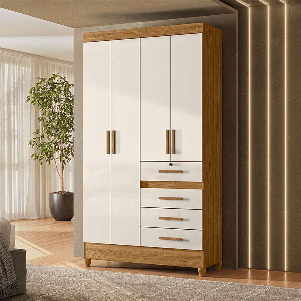 Guarda Roupa Solteiro Ambiente Sobral 4 Portas Freijó Off White - Moval - 1