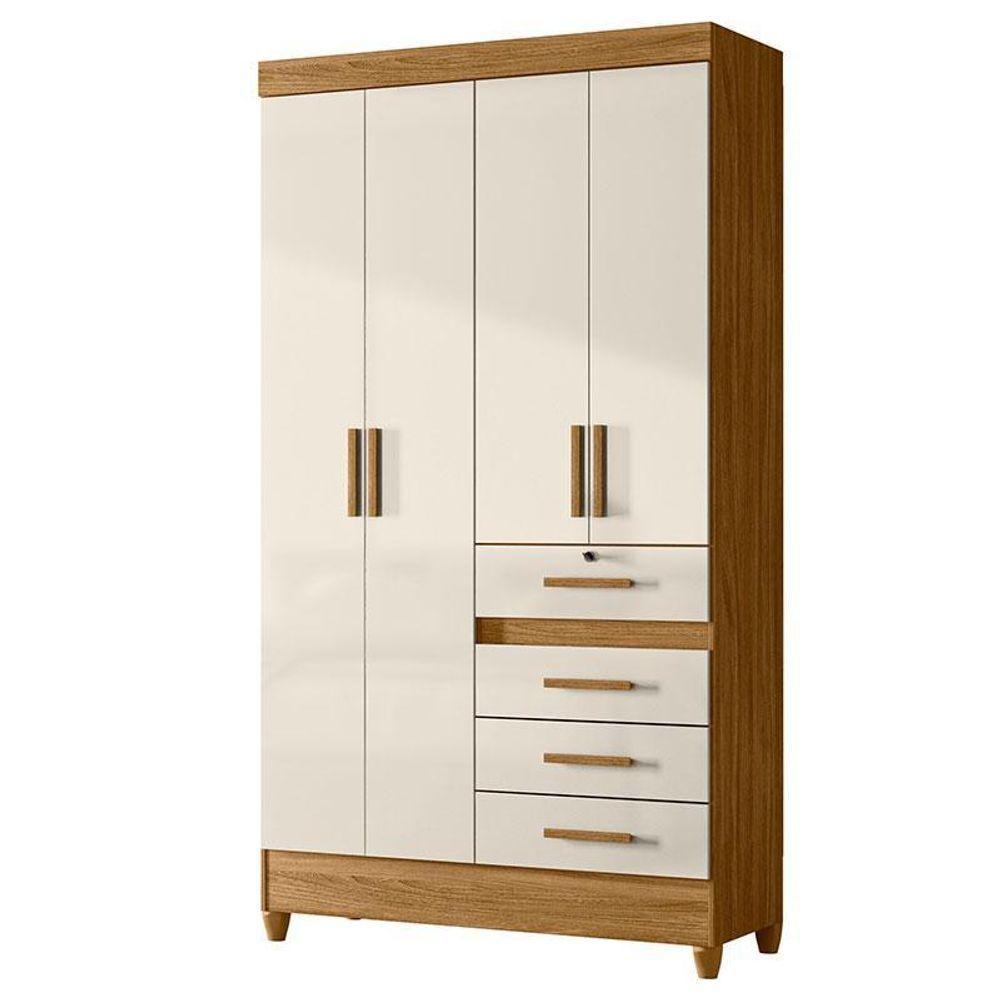 Guarda Roupa Solteiro Ambiente Sobral 4 Portas Freijó Off White - Moval - 5