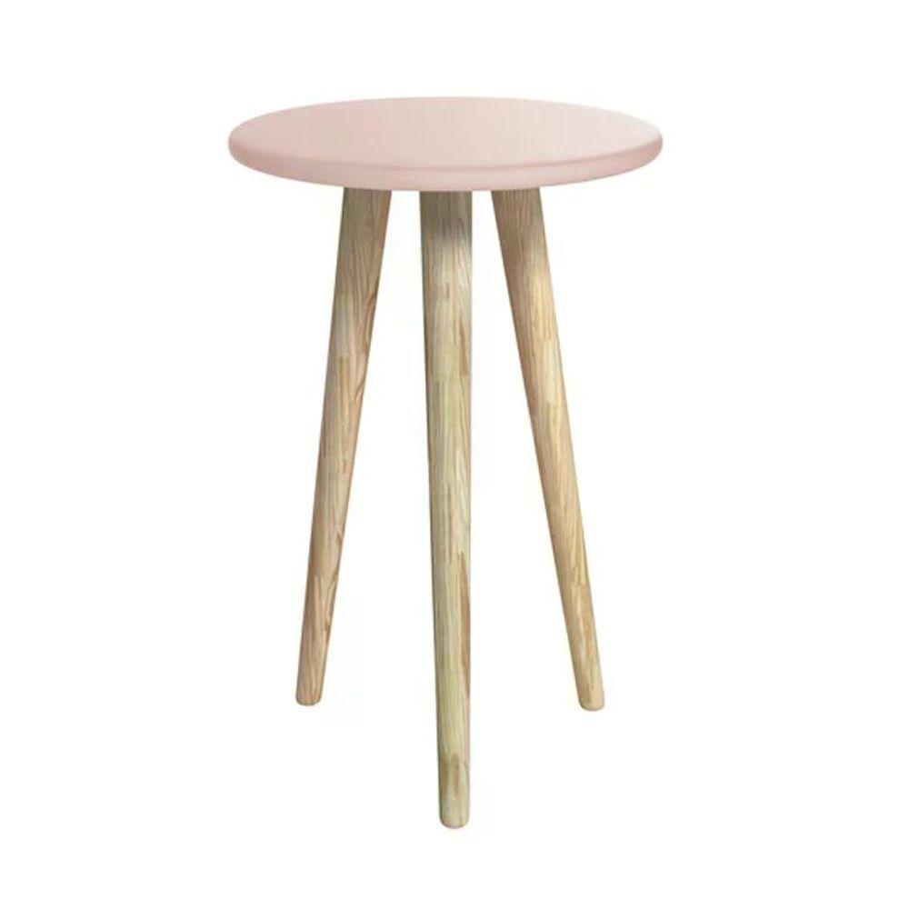 Mesa De Canto Theo Rosa Fosco Com Pés Madeira Natural - Reller Móveis Rosa Fosco - 1