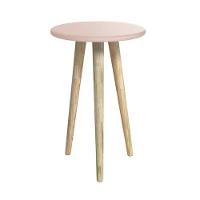 Mesa De Canto Theo Rosa Fosco Com Pés Madeira Natural - Reller Móveis Rosa Fosco - 1