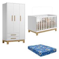 Berço Americano 4315 E Guarda Roupa 4340 Q Encanto Slim Branco Acetinado Com Colchão Ortobom – Qmovi - 1