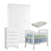 Quarto De Bebê 4 Portas Com Gaveteiro Ternura Baby E Berço Lila Branco Brilho Com Colchão Gazin - Incorplac - 1