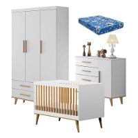 Quarto De Bebê Ludmila Com Berço Ligia Branco Acetinado Bétula Com Colchão Ortobom - Carolina Móveis - 1