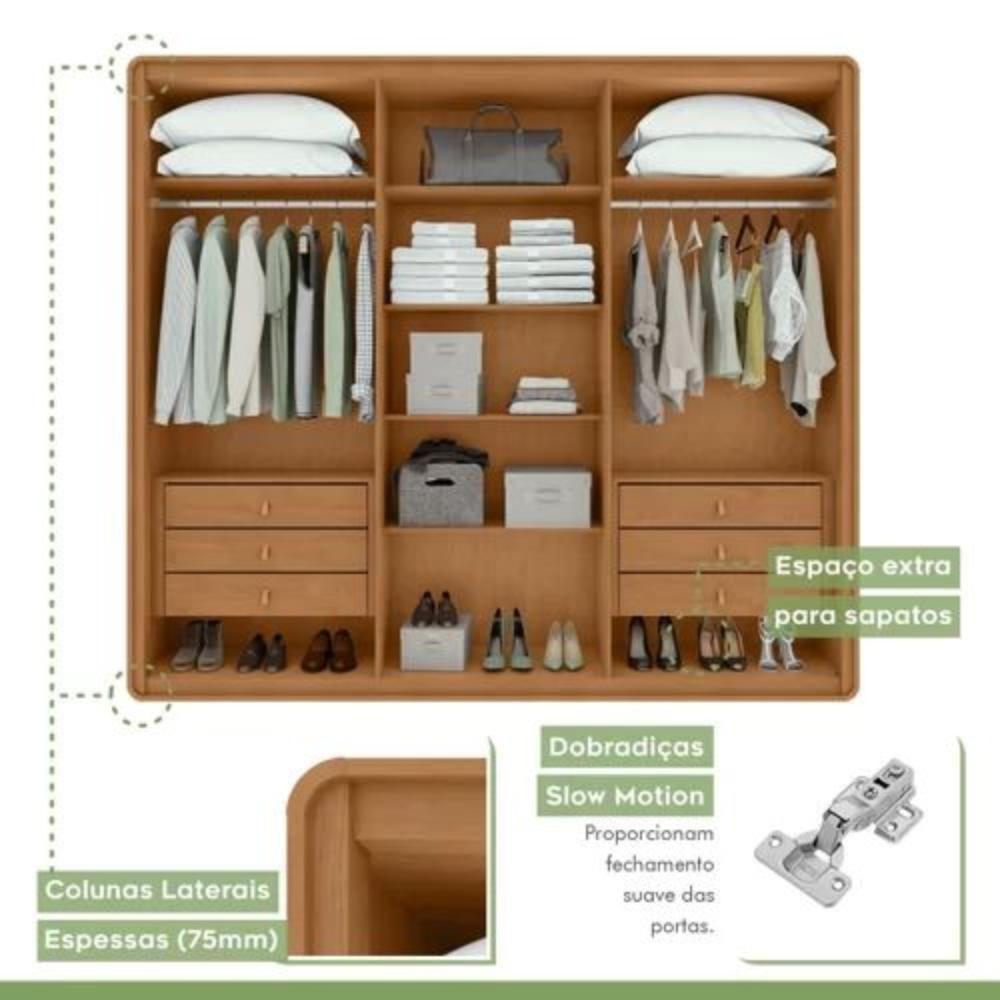 Guarda Roupa Casal 6 Portas 6 Gavetas Loop Amêndoa Clean E Selvia - 9
