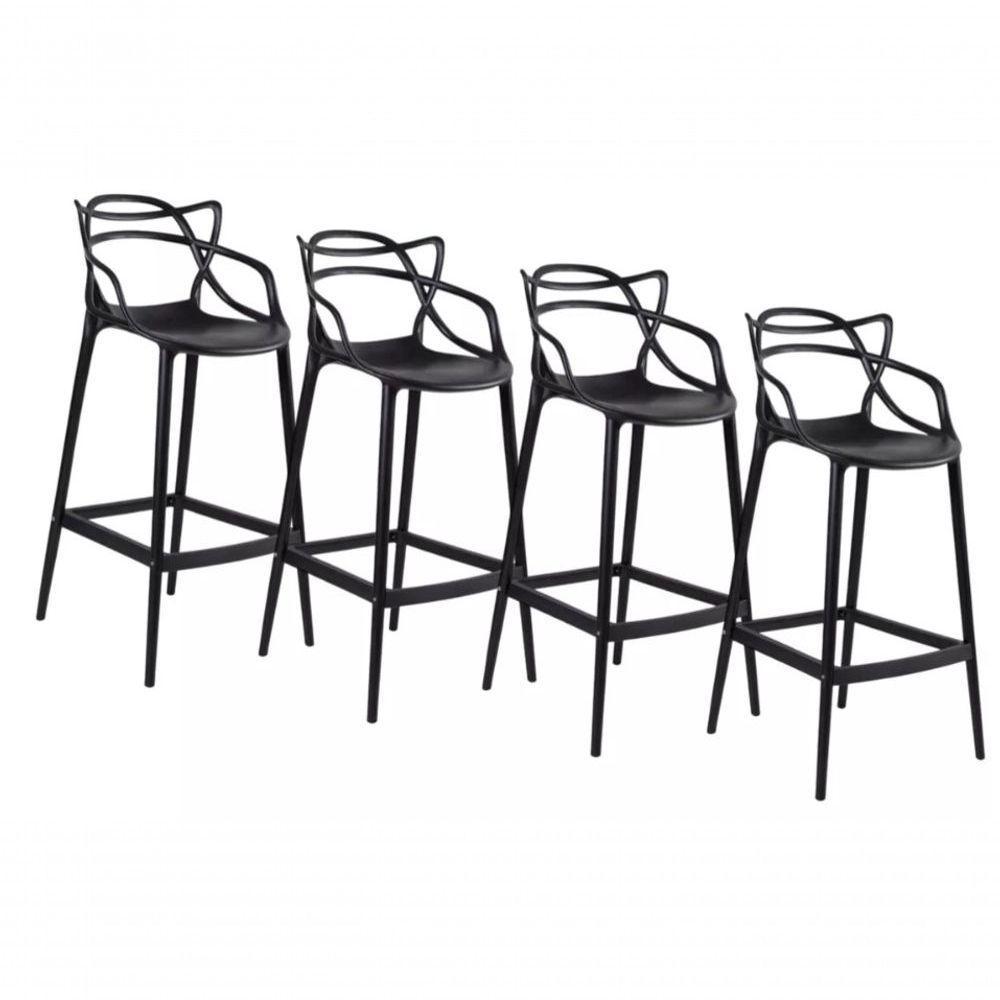 Kit Com 4 Banqueta Alta Allegra Masters 100% Polipropileno Preta - 2