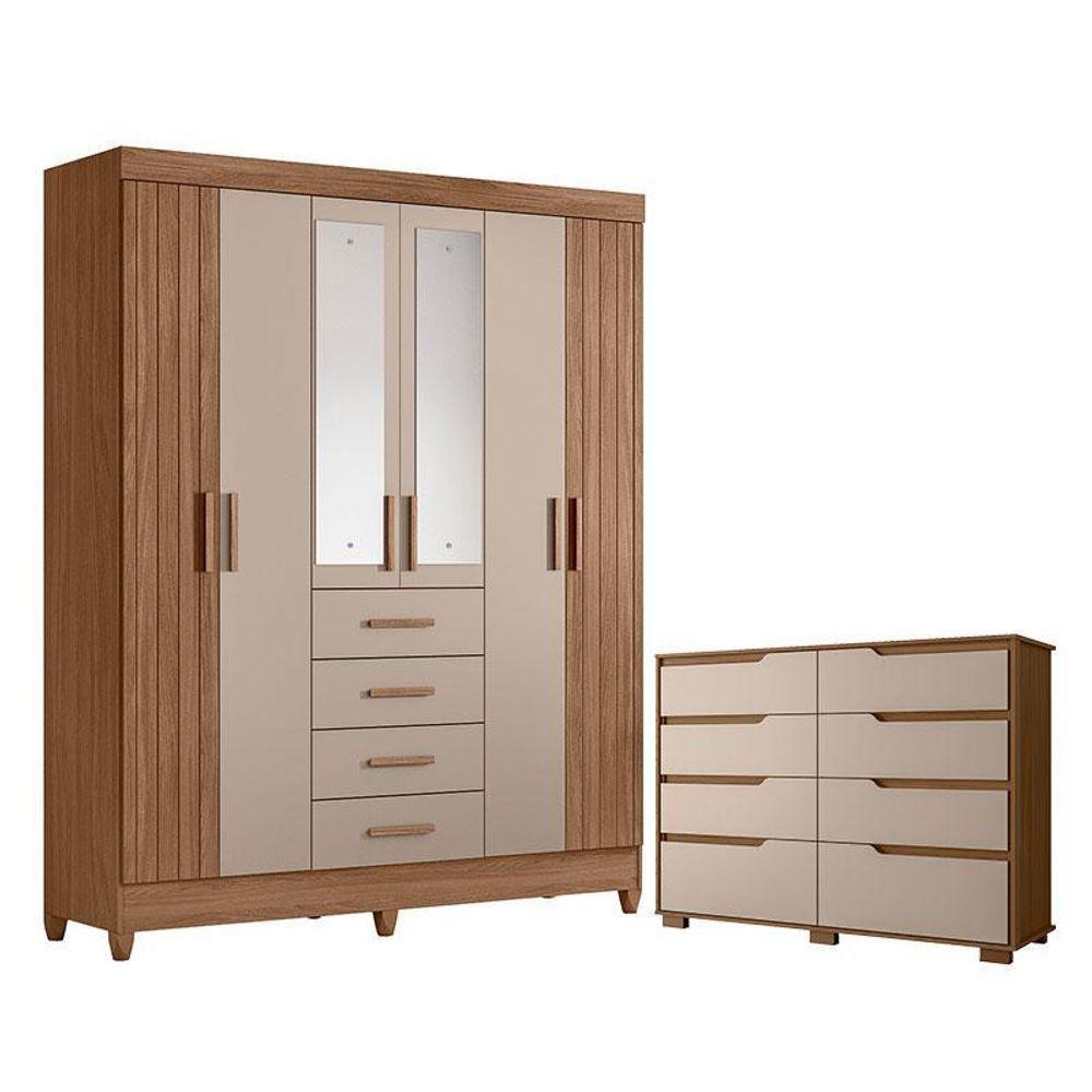 Guarda Roupa Solteiro Aruba Com Espelho E Cômoda Georgia Carvalho Fendi – Moval - 1