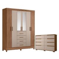 Guarda Roupa Solteiro Aruba Com Espelho E Cômoda Georgia Carvalho Fendi – Moval - 1