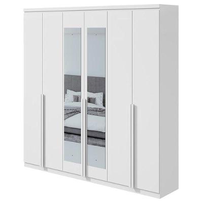 Guarda Roupa Casal Alonzo 6 Portas Branco Brilho Com Espelho - Lopas