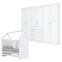 Berço Montessoriano E Guarda Roupa Infantil Americano 6 Portas Branco Hp - Henn - 1