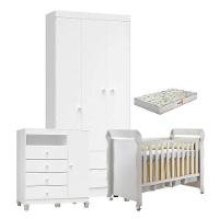 Quarto De Bebê 3 Portas Ternura Baby Com Berço Mirelle Branco Brilho Com Colchão Gazin - Incorplac - 1