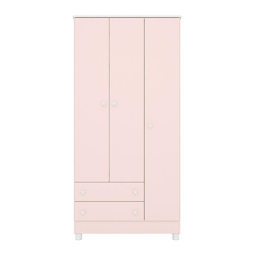 Dormitório Infantil Doce Sonho 3 Portas, Cômoda 4 Gavetas E Berço Rosa Acetinado Com Rodízio - Qmovi Rosa Acetinado - 2