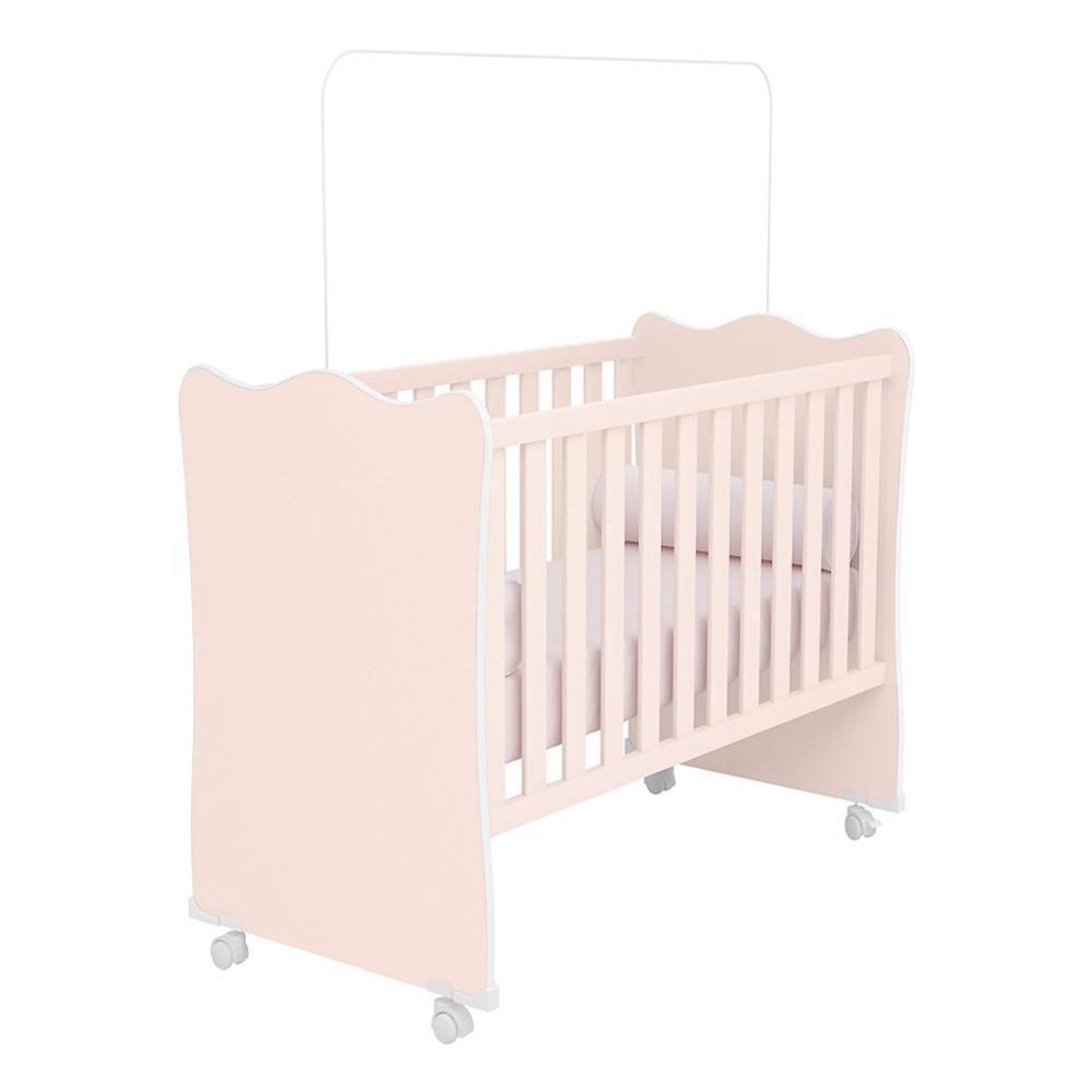 Dormitório Infantil Doce Sonho 3 Portas, Cômoda 4 Gavetas E Berço Rosa Acetinado Com Rodízio - Qmovi Rosa Acetinado - 3