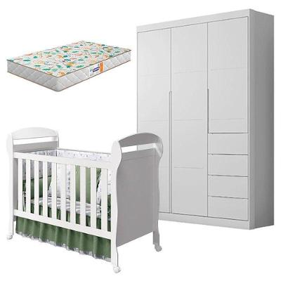 Berço Americano Danny E Guarda Roupa Infantil Eloá Branco Acetinado Com Colchão Gazin – Phoenix Baby