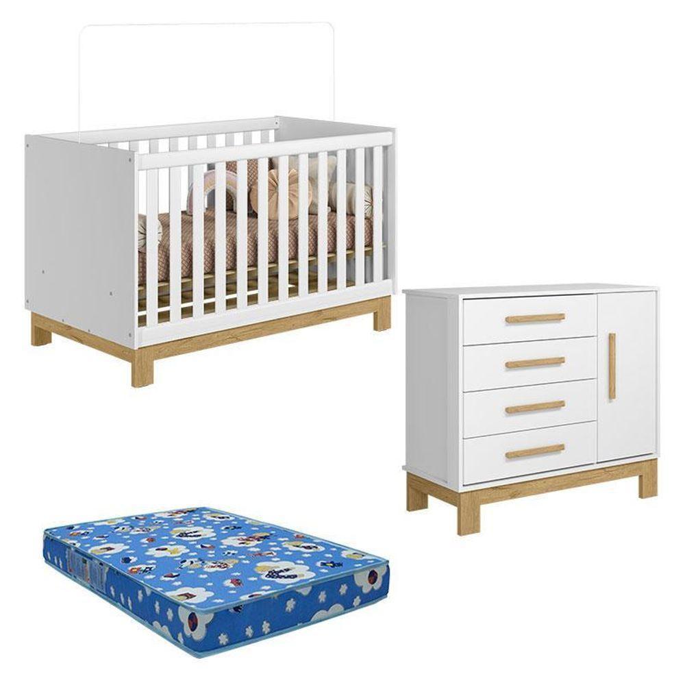 Berço Americano 4315 E Cômoda Sapateira 4355 Q Encanto Slim Branco Acetinado Com Colchão Ortobom – Qmovi - 1