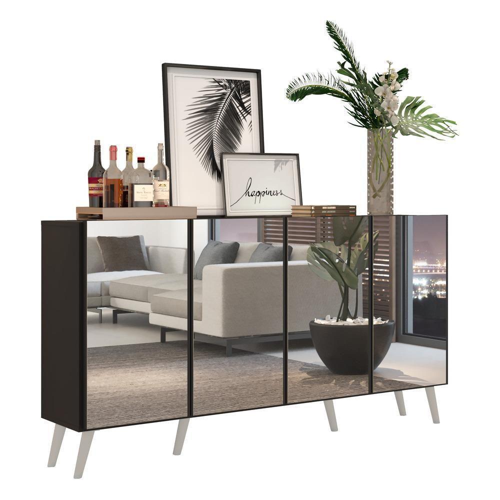 Aparador Buffet 4 Portas Com Espelho Retrô Vegas Multimóveis V3559 Preto/Branco Preto/Branco - 1