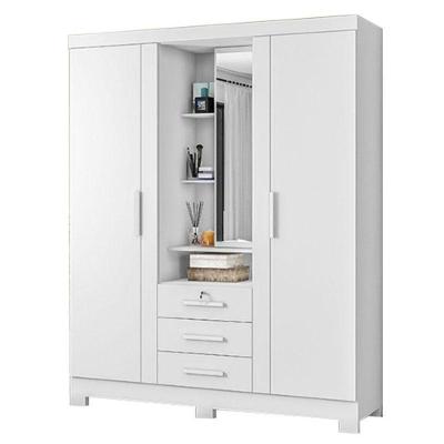 Guarda Roupa Solteiro Capelinha Premium 3 Portas 3 Gavetas Branco MDP