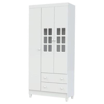 Guarda Roupa Infantil Solteiro Mariah 3 Portas 2 Gavetas Branco Brilho Carolina Baby