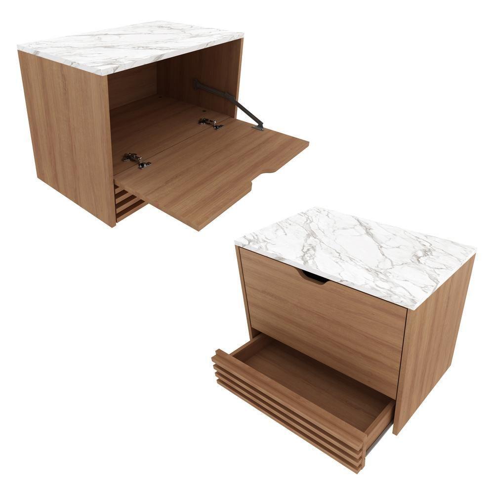 Gabinete Banheiro 1 Porta 1 Gaveta 60Cm Suspenso Multimóveis Vcr10091 Amêndoa/Amêndoa/Mármore Branco - 4