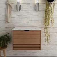 Gabinete Banheiro 1 Porta 1 Gaveta 60Cm Suspenso Multimóveis Vcr10091 Amêndoa/Amêndoa/Mármore Branco - 2