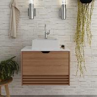 Gabinete Banheiro 1 Porta 1 Gaveta 60Cm Suspenso Multimóveis Vcr10091 Amêndoa/Amêndoa/Mármore Branco - 6