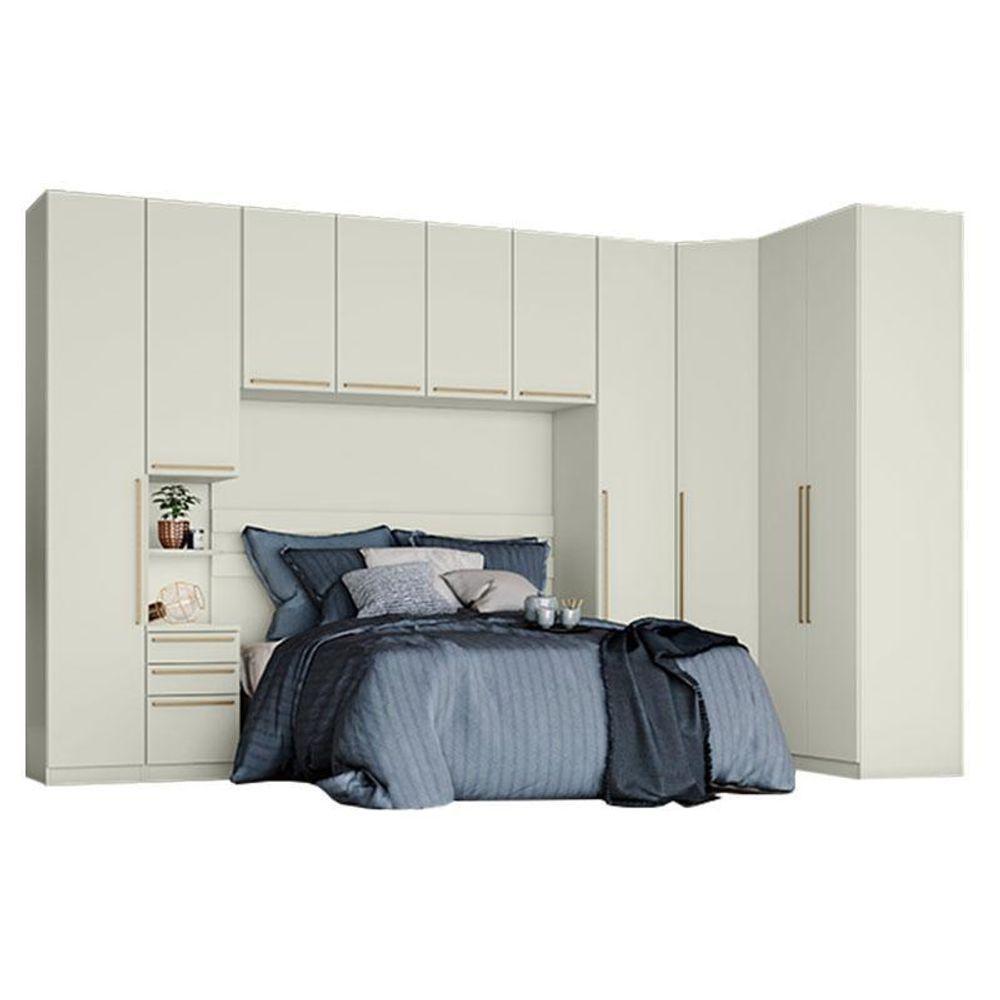 Quarto Modulado Casal Ambiente Composição 3 New Predileto 6 Peças Areia - Henn - 2