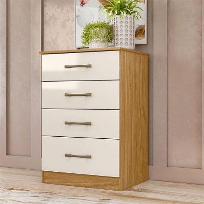 Guarda Roupa Solteiro e Cômoda Califórnia Ms913 4 Portas 3 Gavetas MDP com Espelho Freijó Off White
