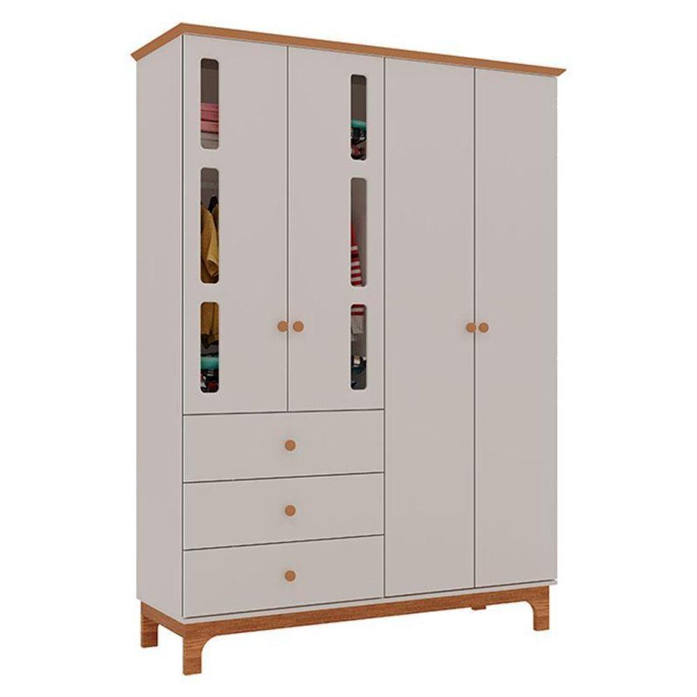 Berço Americano Mini Cama Com Guarda Roupa Infantil Antonella 4 Portas Off White Caramelo - Canaã - 3