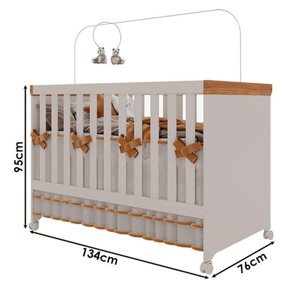 Berço Americano Mini Cama Com Guarda Roupa Infantil Antonella 4 Portas Off White Caramelo - Canaã - 6