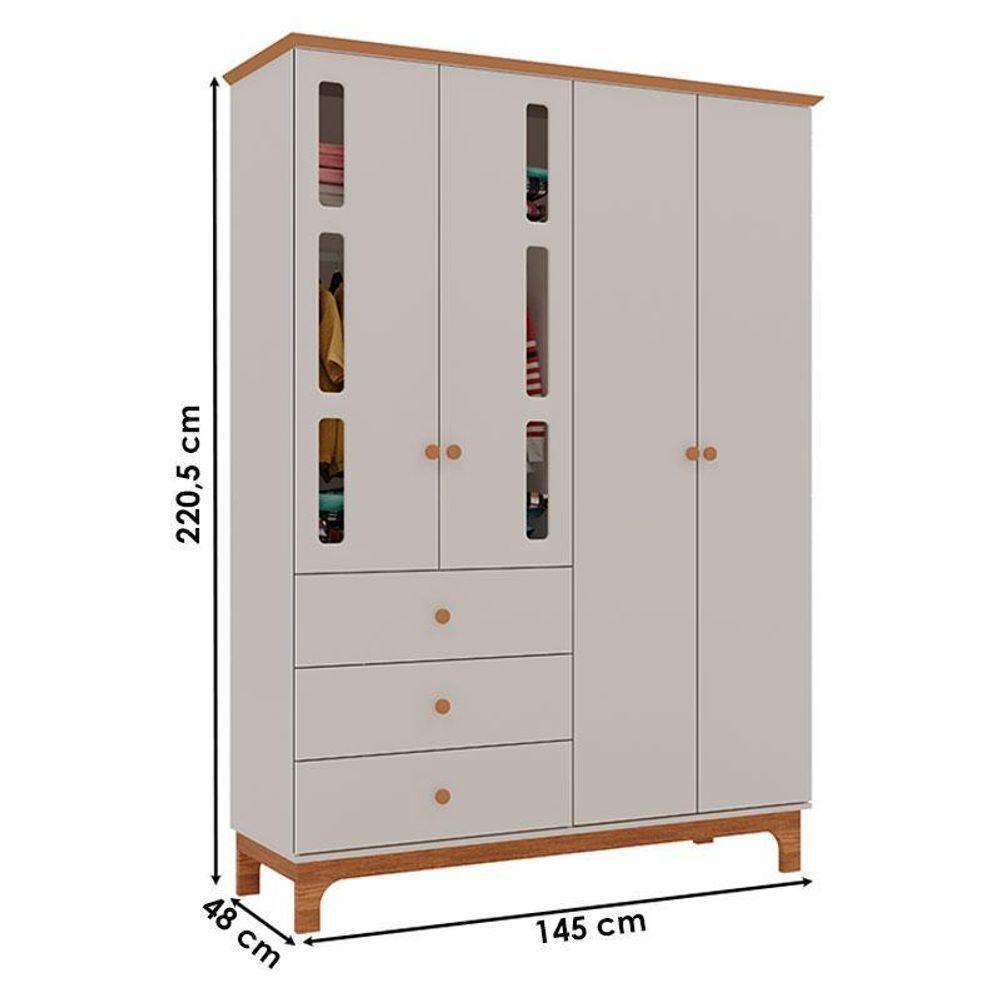 Berço Americano Mini Cama Com Guarda Roupa Infantil Antonella 4 Portas Off White Caramelo - Canaã - 7