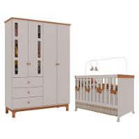 Berço Americano Mini Cama Com Guarda Roupa Infantil Antonella 4 Portas Off White Caramelo - Canaã - 1