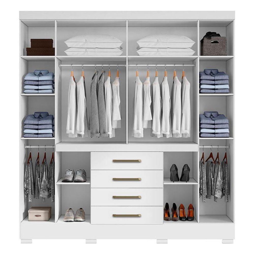 Guarda Roupa Casal Nápole 2045149 E Armário Multiuso New 2000192 E Cômoda Sevilha Branco - Aramóveis - 3