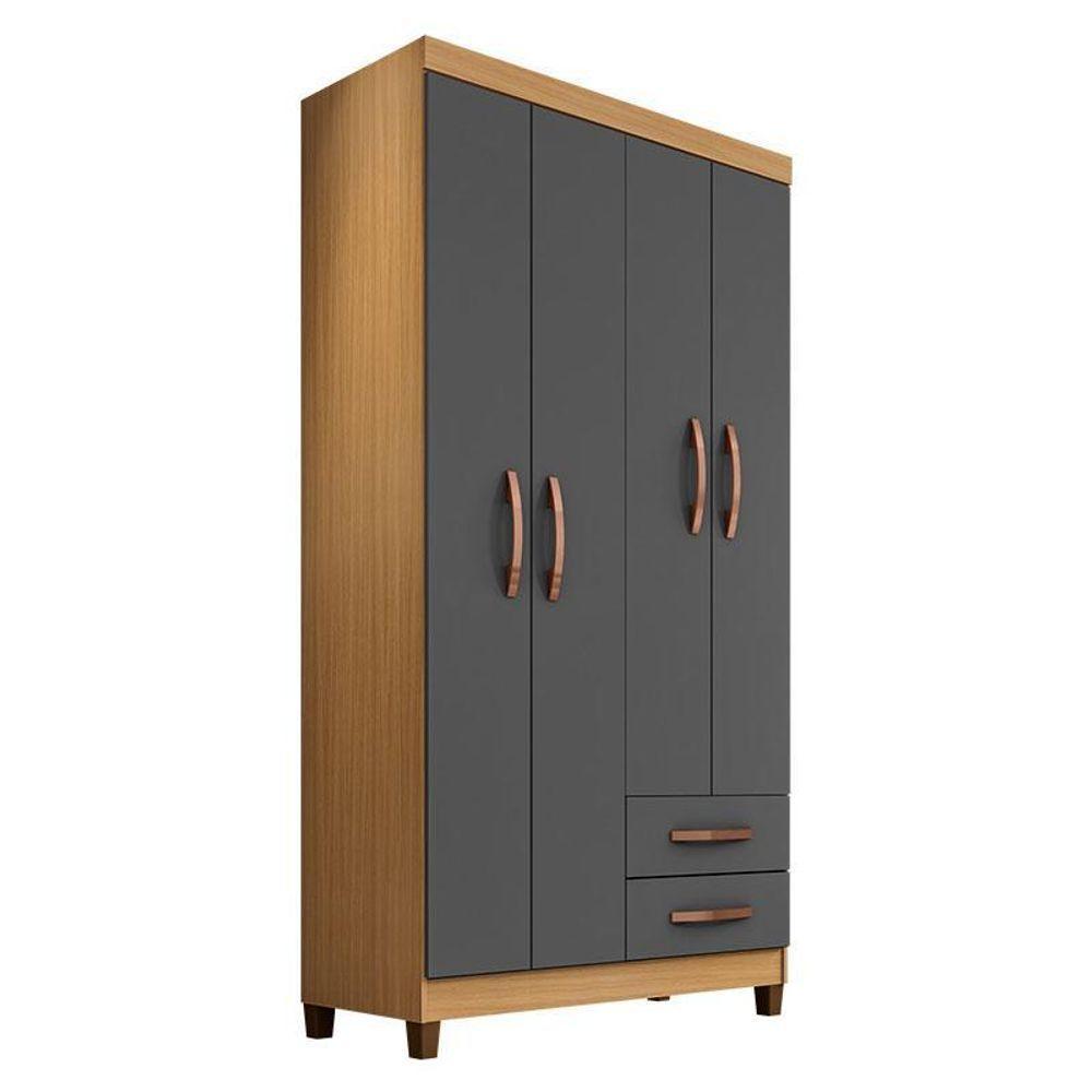Guarda Roupa Solteiro Modena Com 4 Portas E Armário Multiuso Recife Carvalho Americano Grafite – Incorplac - 2