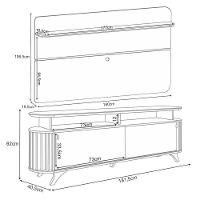 Rack Bancada Alba Com Painel Curv Com Mesa De Centro Sky Com Tampo De Vidro Castanho Off White – Hb Móveis