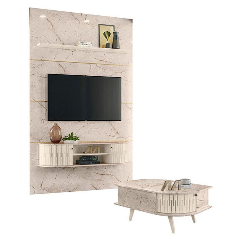 Estante Home Theater Com Bancada Suspensa Monte Carlo Com Mesa De Centro Indianápolis Calacata Off White – Madetec - 1