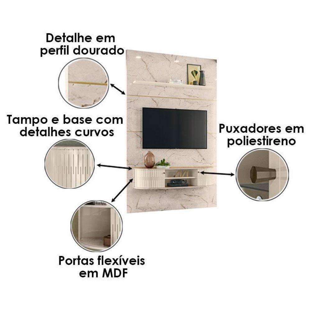 Estante Home Theater Com Bancada Suspensa Monte Carlo Com Mesa De Centro Indianápolis Calacata Off White – Madetec - 8