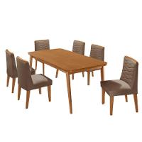 Mesa De Jantar Copper 180cm Tampo Mdf Com 6 Cadeiras Eloise Veludo Capuccino/naturalle/naturalle - 2