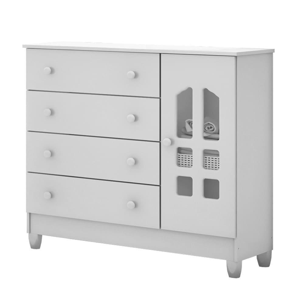 Quarto De Bebê New Selena 3 Portas Com Cômoda Selena E Berço Mirelle Branco Brilho E Colchão Ortobom – Carolina Móveis - 4