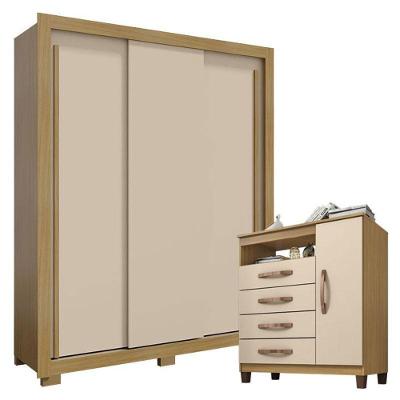 Guarda Roupa Solteiro Nevoa Flex 3 Portas De Correr Com Cômoda Sapateira Cannes Carvalho Americano Off White – Incorplac