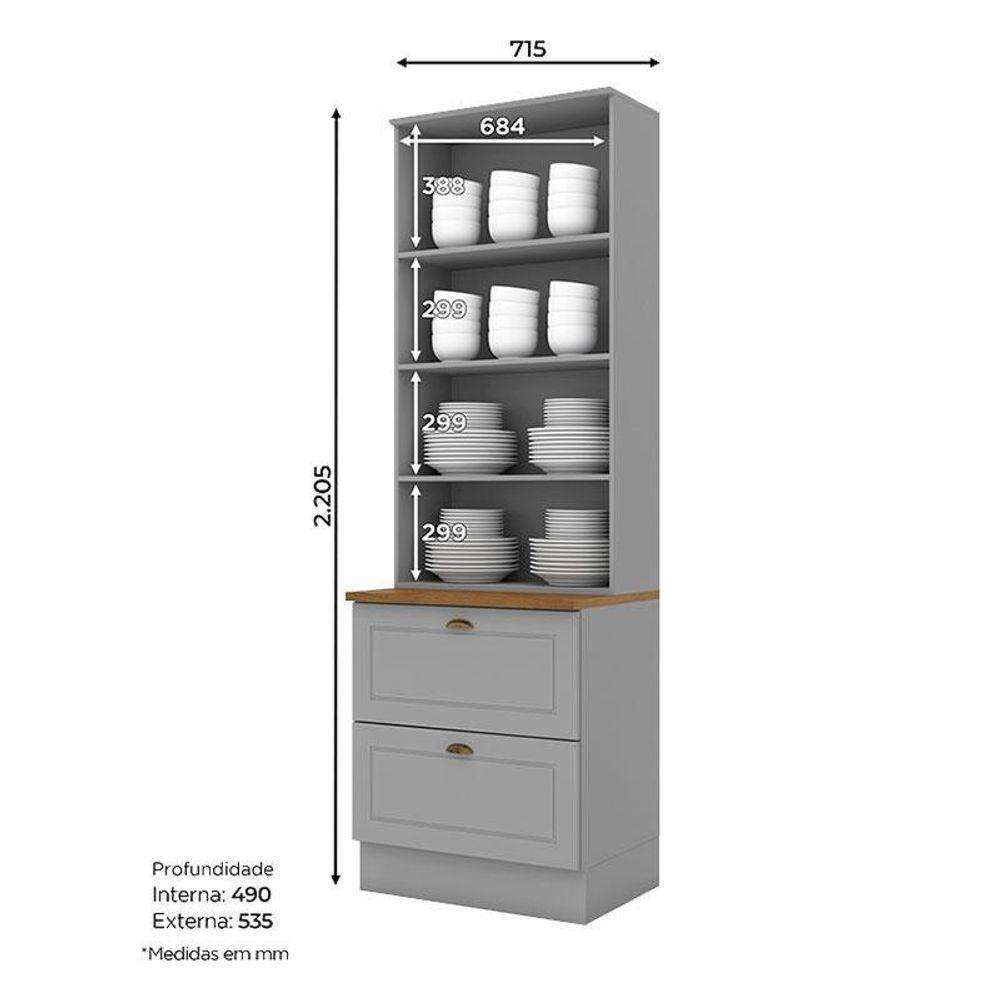 Cristaleira Americana Cinza Com Tampo Naturale – Henn - 3