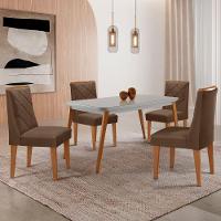 Mesa De Jantar Copper 120cm Mdf Vidro Com 4 Cadeiras Moderna Veludo Marrom/nat/off/serig. Off - 1
