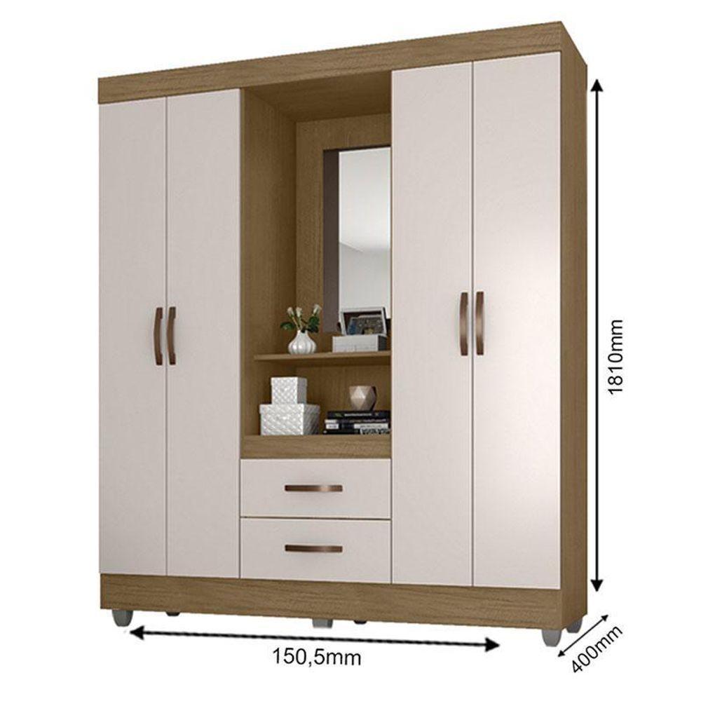 Guarda Roupa Casal Capela E Cômoda 4 Gavetas 01 Porta Lite Nature Off White – Móveis Leão - 3